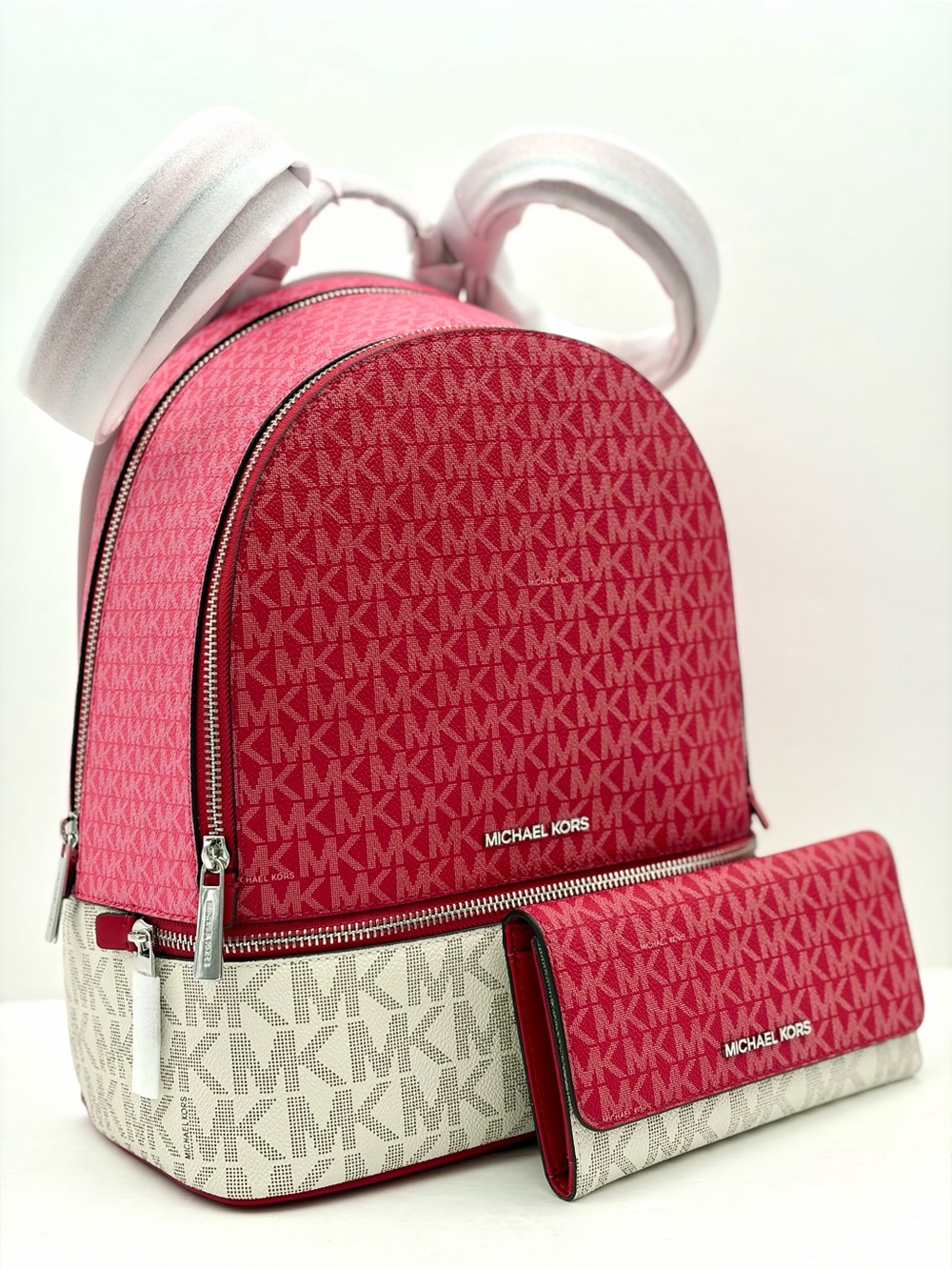 Michael Kors Rhea Medium Color-Block Signature Backpack and Trifold Wallet Set